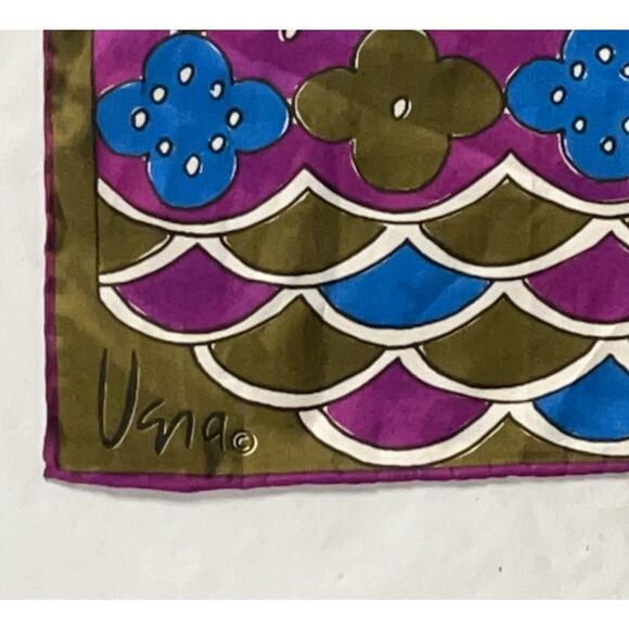 Vintage VERA Neumann Scarf ~ Signed ~ Made in Japan - Blue/Purple/Antique Gold - Picture 4 of 8